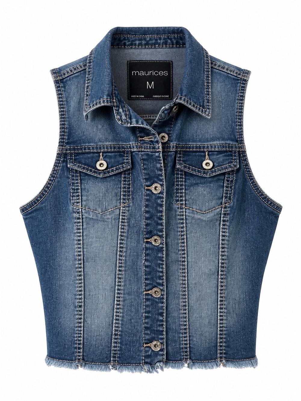 Maurices Distressed Dark Blue Denim Crop Vest